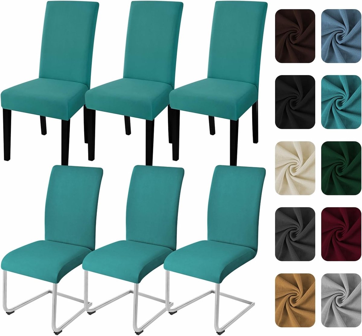 Set van 6 Rekbare Stoelhoezen voor Schommelstoelen - Verwijderbaar en Wasbaar - Bescherming voor Keuken, Restaurant en Bruiloften (Pauwenblauw)