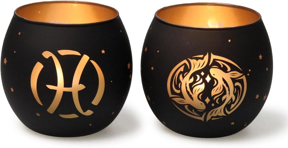 SnelShoppen - Set van 2 Constellatie Theelichthouders - Zwarte Glazen Votive Kaarsenhouders met Lasergravering - Astrologie Decoratie en Verjaardagsca