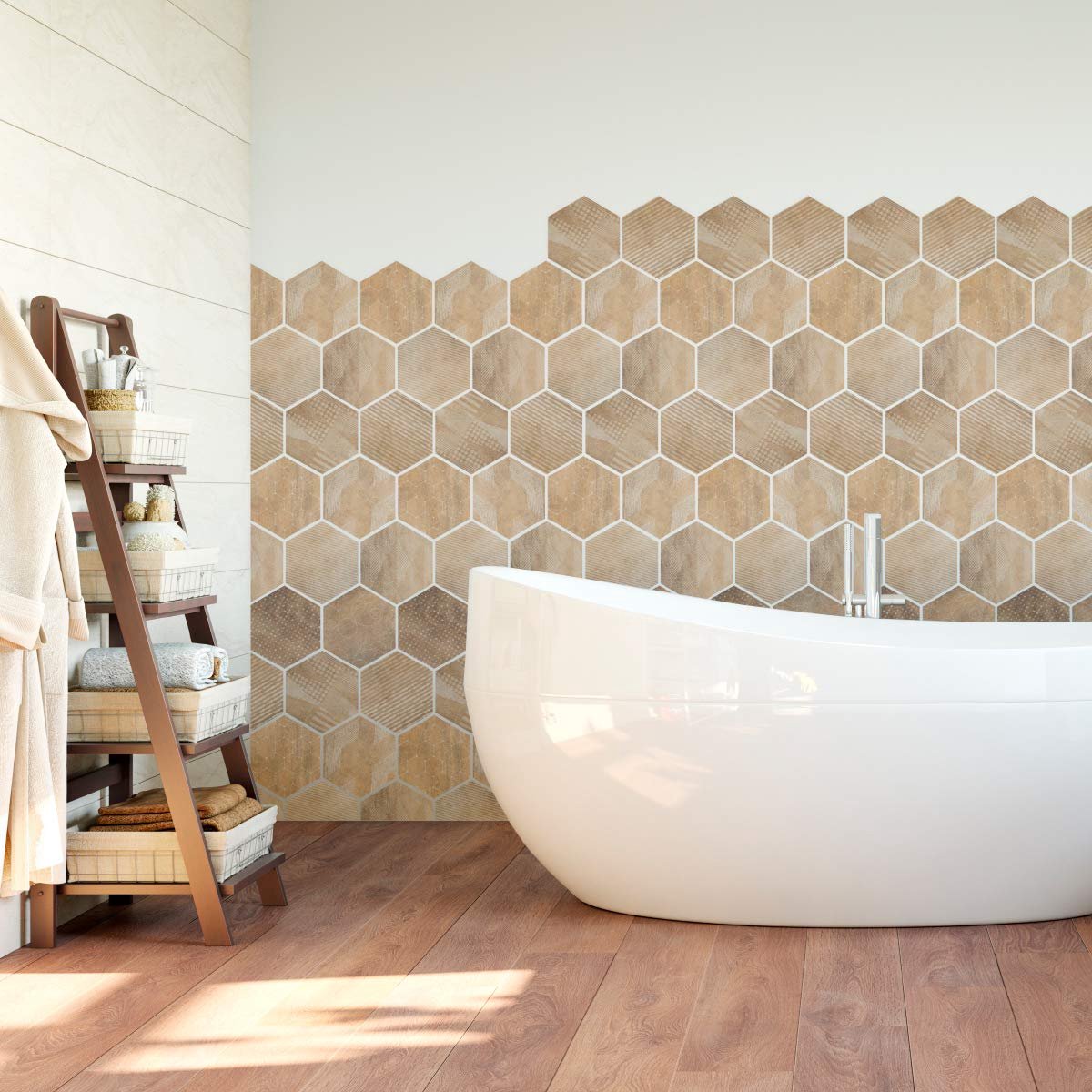 Tegelstickers zeshoekig 15 x 13,5 cm - zelfklevend - cementtegels - perfect voor badkamer en keuken - ShopVlot