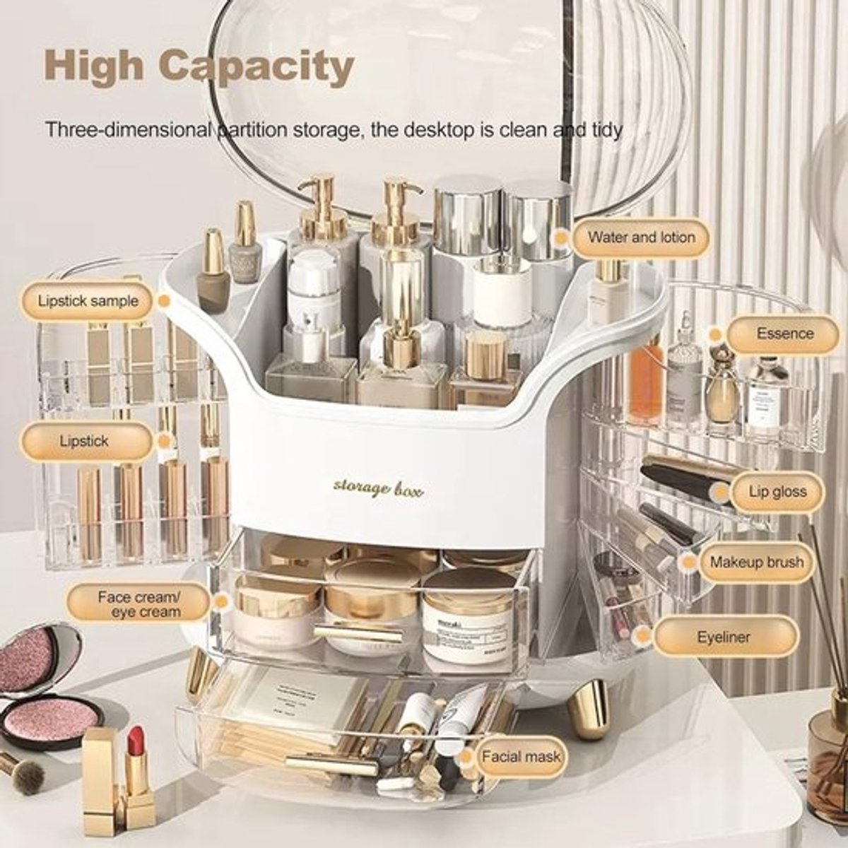 Draagbare Luxe Multifunctionele Make-up Case - Stofdichte Cosmetische Opbergdoos voor Huidverzorging en Sieraden - Wit