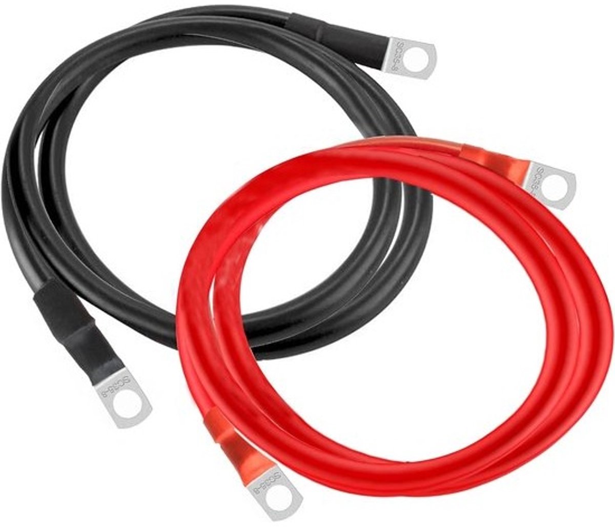 Accukabel 35 mm²/2 AWG 100 cm voor Auto, Motor en Caravan - Betrouwbare Aansluitkabel met M8 Ringklemmen, 12V