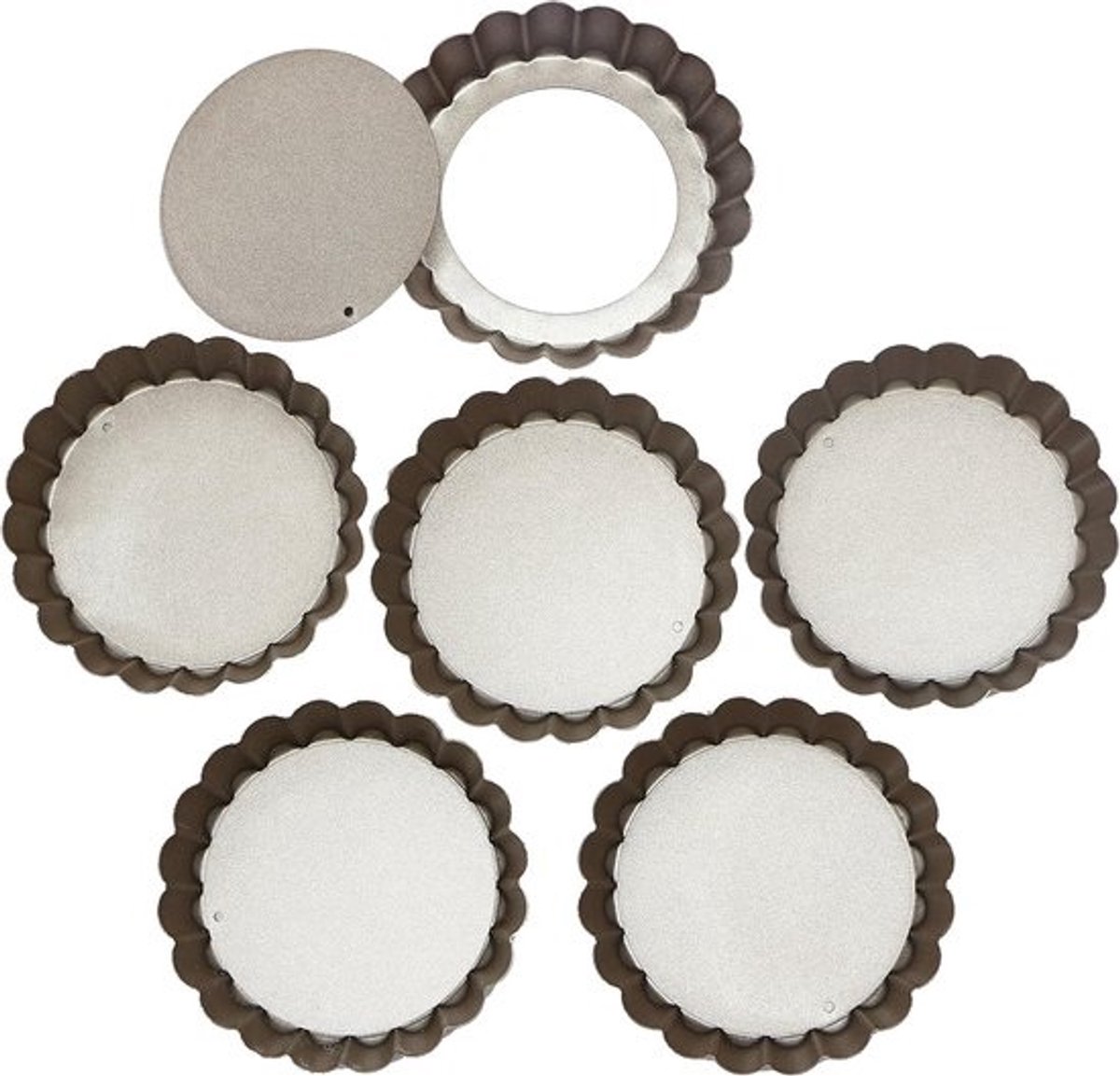 Set van 6 Mini Tartevormen met Afneembare Bodem - Ø 10 cm, Antiaanbakmateriaal voor Quiches en Taarten