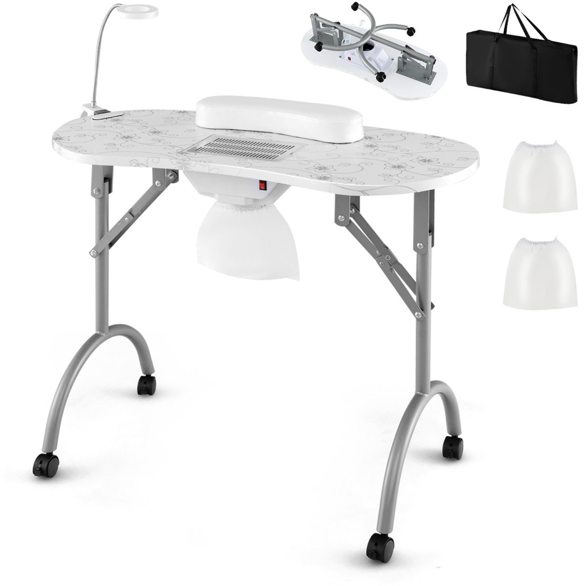 SureDeal® - Bureau - Opvouwbare Manicuretafel - Elektrische Stofafzuiger Flexibele - 90x43x73 cm - Wit