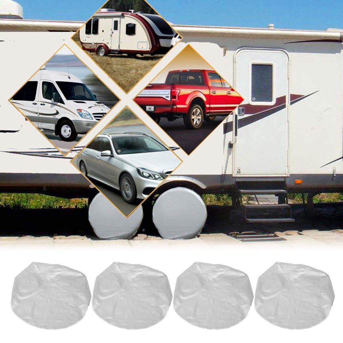 4 Stuks Zilver Bescherming Band Cover voor Camper - Waterdichte Polyester Fiber Wiel Covers voor 27-29 Inch Diameter - ShopVlot