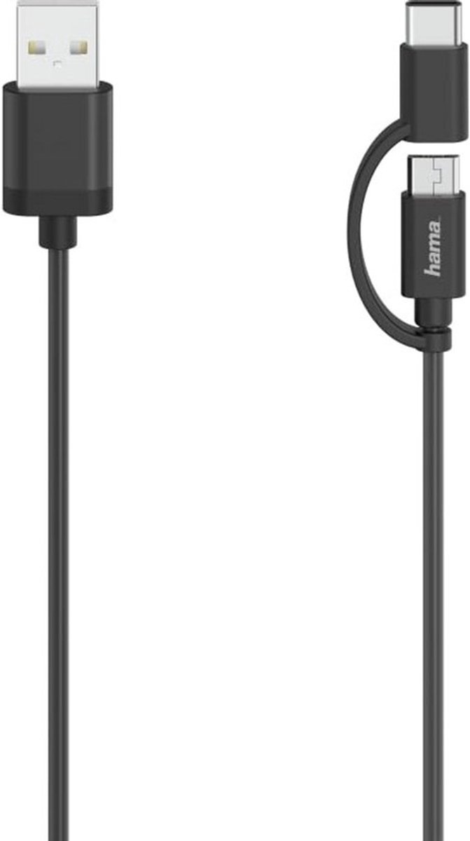 2-in-1 USB Kabel Micro USB naar USB-C - Opladen en Data Synchronisatie - 0.75 Meter