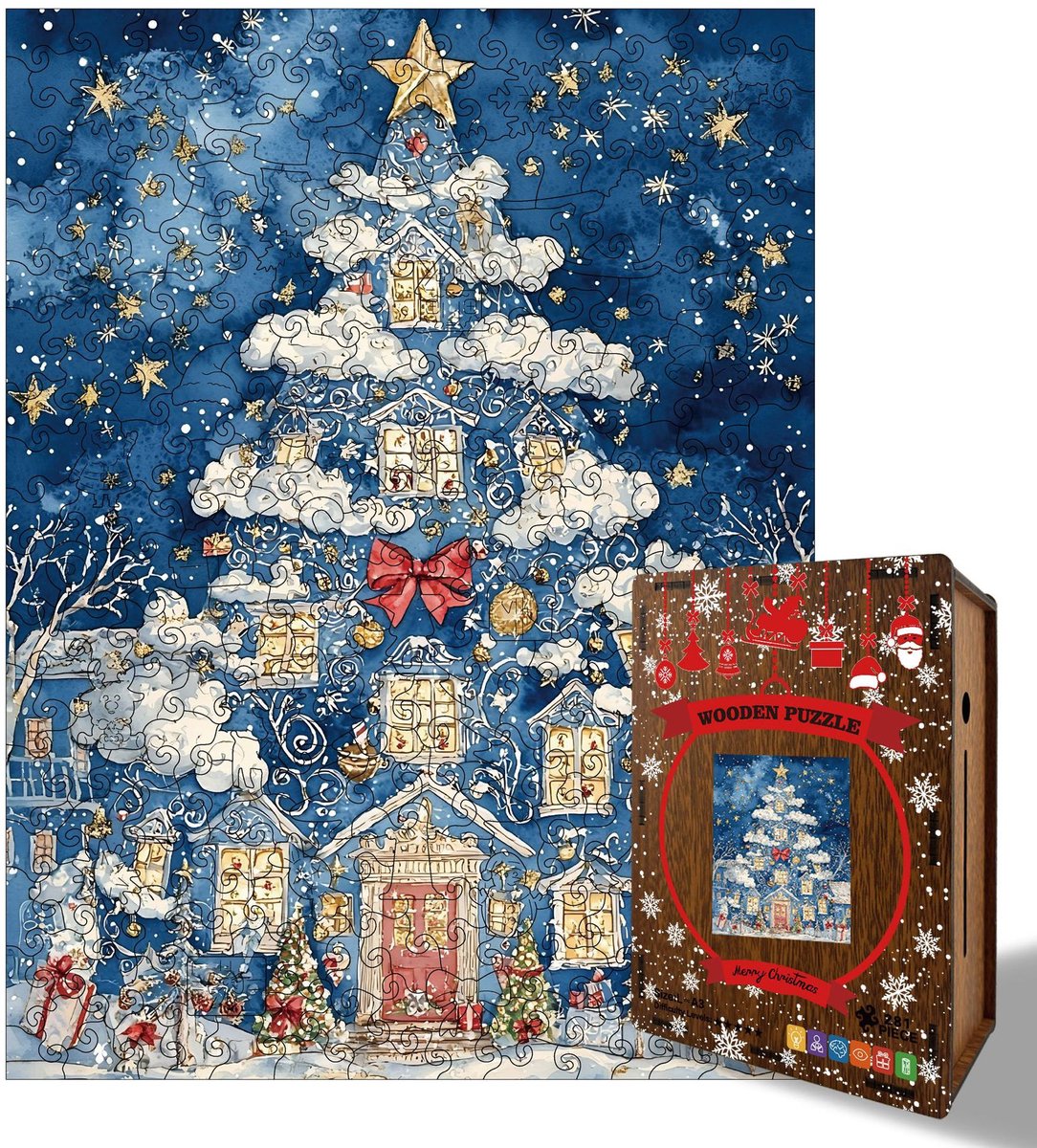 Casalora Houten Kerstboom B Puzzel - 280 stukjes - Onregelmatige Legpuzzel voor kinderen en volwassenen