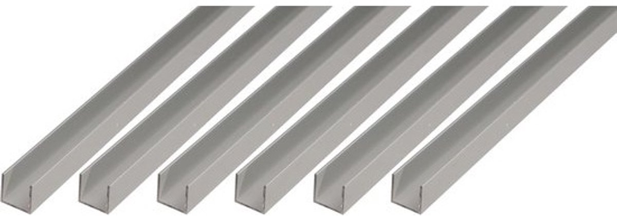 Set van 6 Aluminium U-profielen Zilver Geanodiseerd 1000x16x13 mm voor Doe-het-zelf en Ambachtelijke Projecten