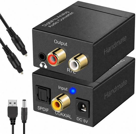 Digitaal naar Analoog Audio Converter (DAC) - Digital to Analogue Omzetter - 192 kHz - Optisch (Toslink)/Coaxiaal naar RCA R/L en 3,5 mm Jack - Inclusief Optische Kabel en USB Voedingskabel - Zwart — afbeelding 2