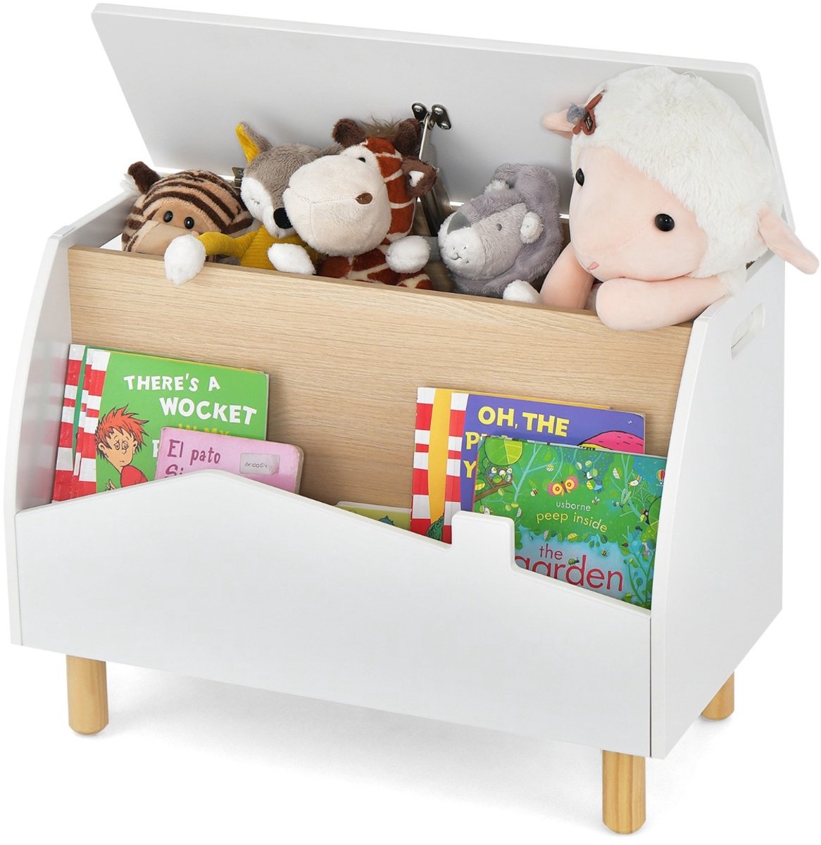 SureDeal® - Boekenkast - Houten Speelgoedkist - Planchet Opbergkist - Jongens - Meisjes Groen - Wit - Roze - 60x33x44 cm