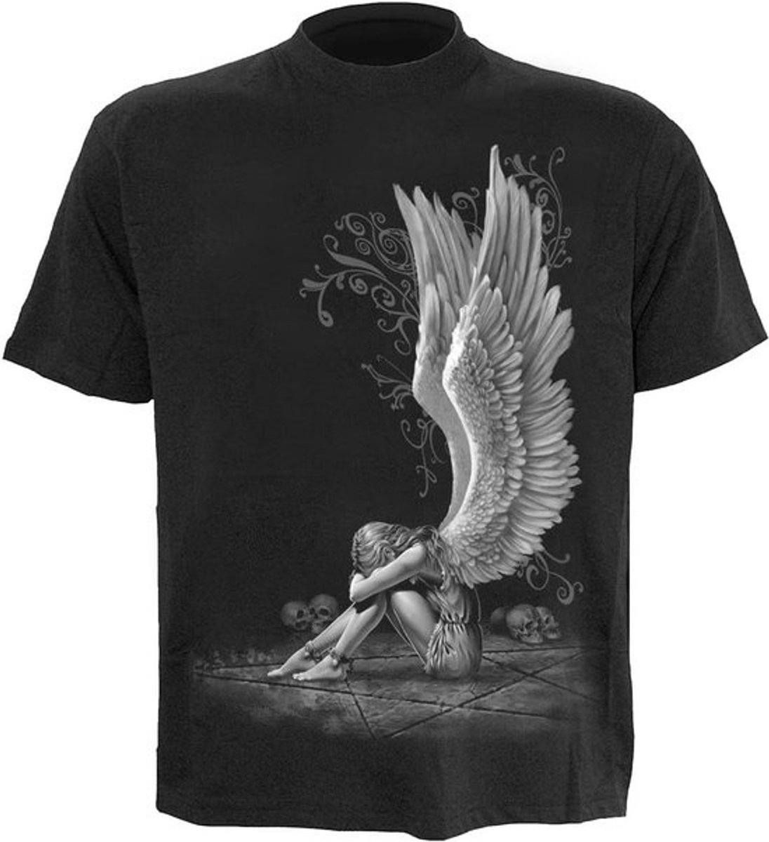 Gothic T-shirt - Drakenshirt Engel - Dagelijks Dragen - Huidvriendelijke Kleuren - Zwart