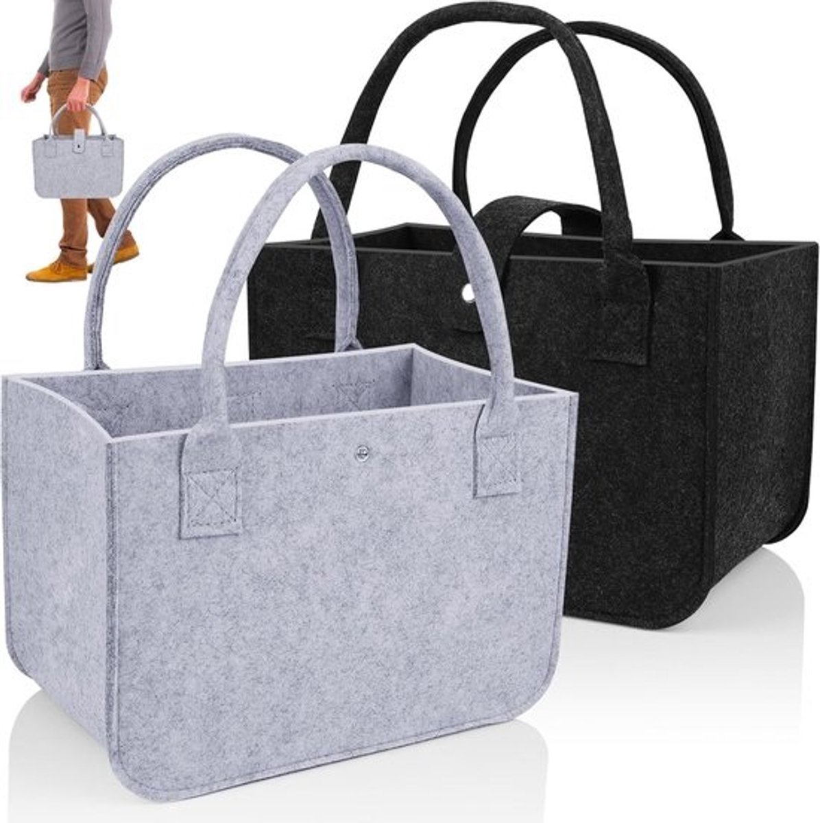 Ruime Vilten Tassen Set (2 Stuks), Grote Shopper voor Boodschappen en Opbergen