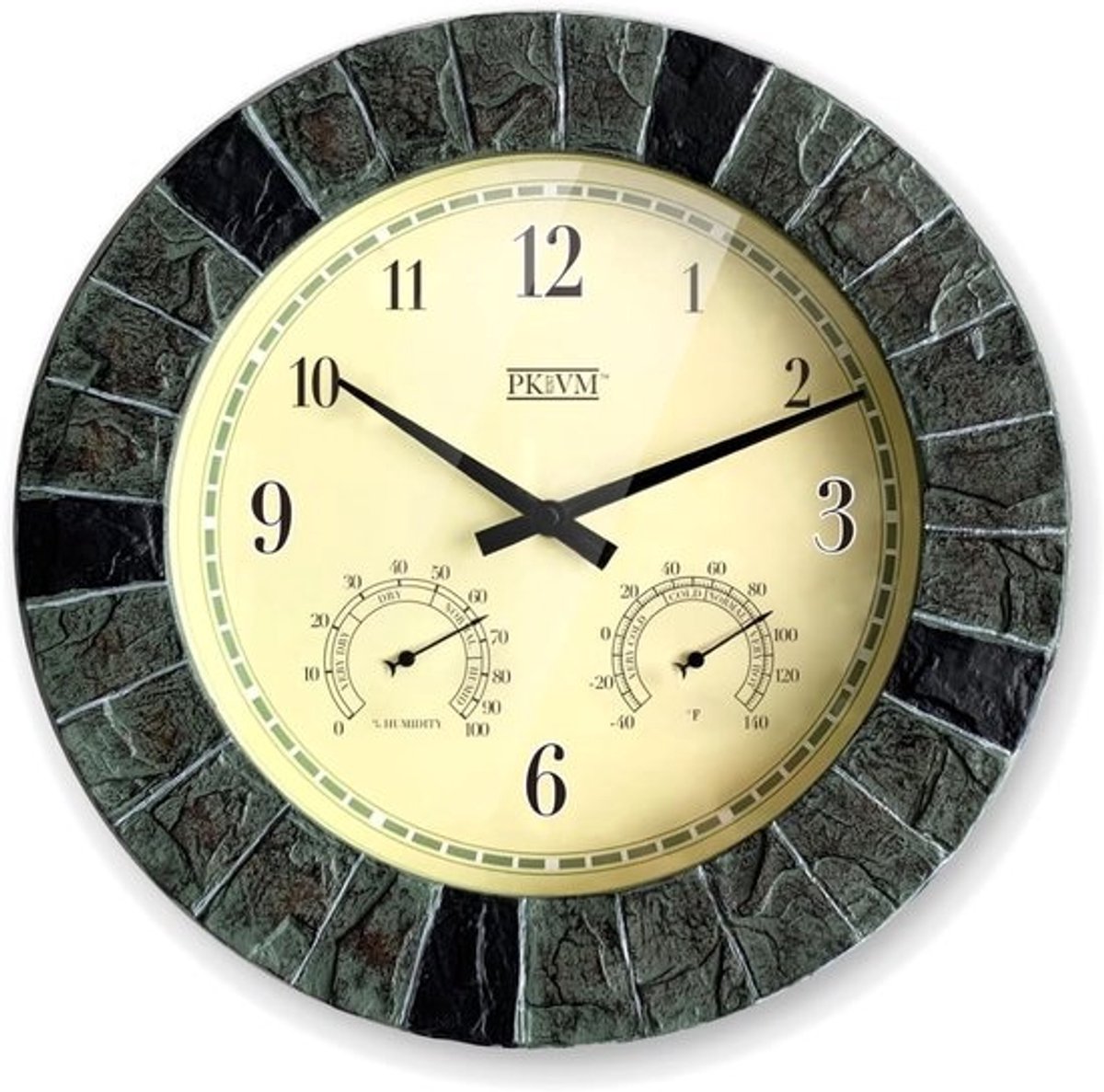 Ronde Buitenklok 14 inch met Thermometer en Hygrometer - Waterdicht Leisteen Look