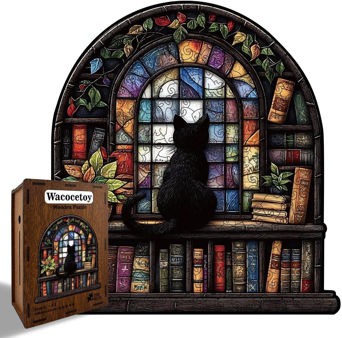 Casalora Houten Raam Kat Puzzel - 238 stukjes - Onregelmatige Legpuzzel voor kinderen en volwassenen