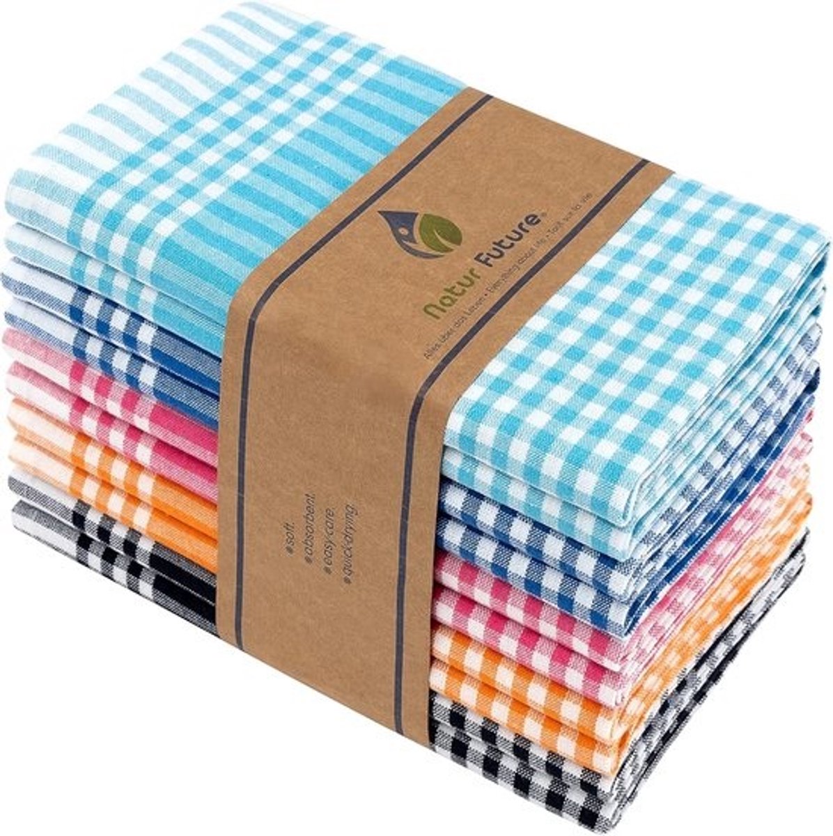 Set van 10 Katoenen Theedoeken Gekleurd Geruit 45 x 65 cm Vintage Keukentextiel