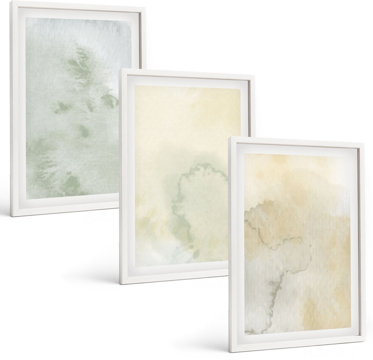 Wallfluent 3-Delige Schilderij Set - Pastel Aquarelverf Op Canvas, Textuurverf - 40 x 60 - Muurdecoratie - Interieur Decoratie - Wanddecoratie