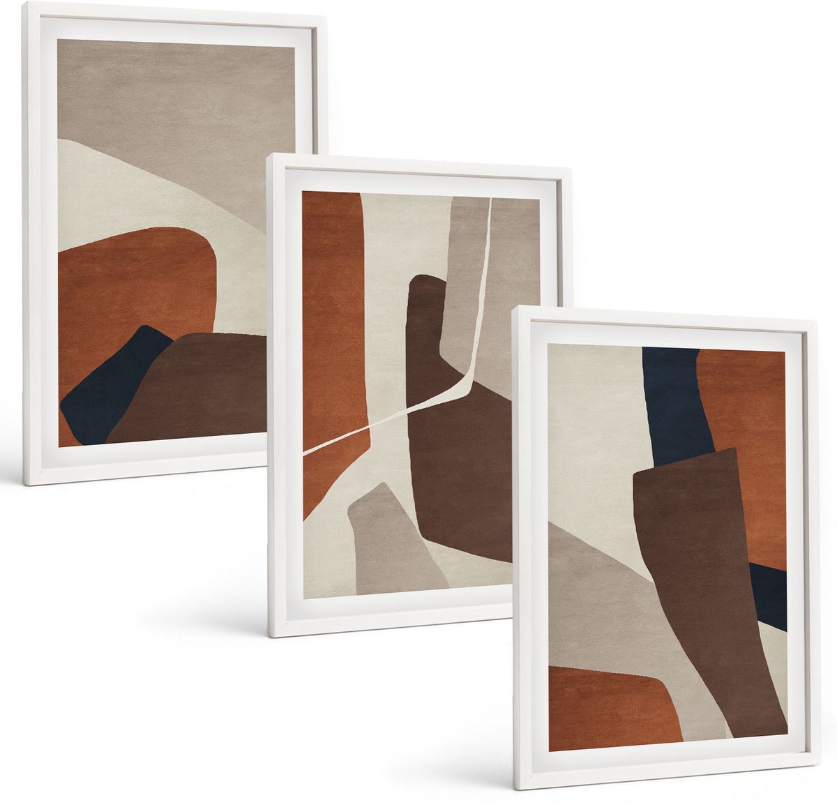 Wallfluent 3-Delige Schilderij Set - Abstractie Van Vormen En Structuren In Een Moderne Stijl - 40 x 60 - Wanddecoratie - Woonkamer Decoratie - Decoratieve Schilderijen