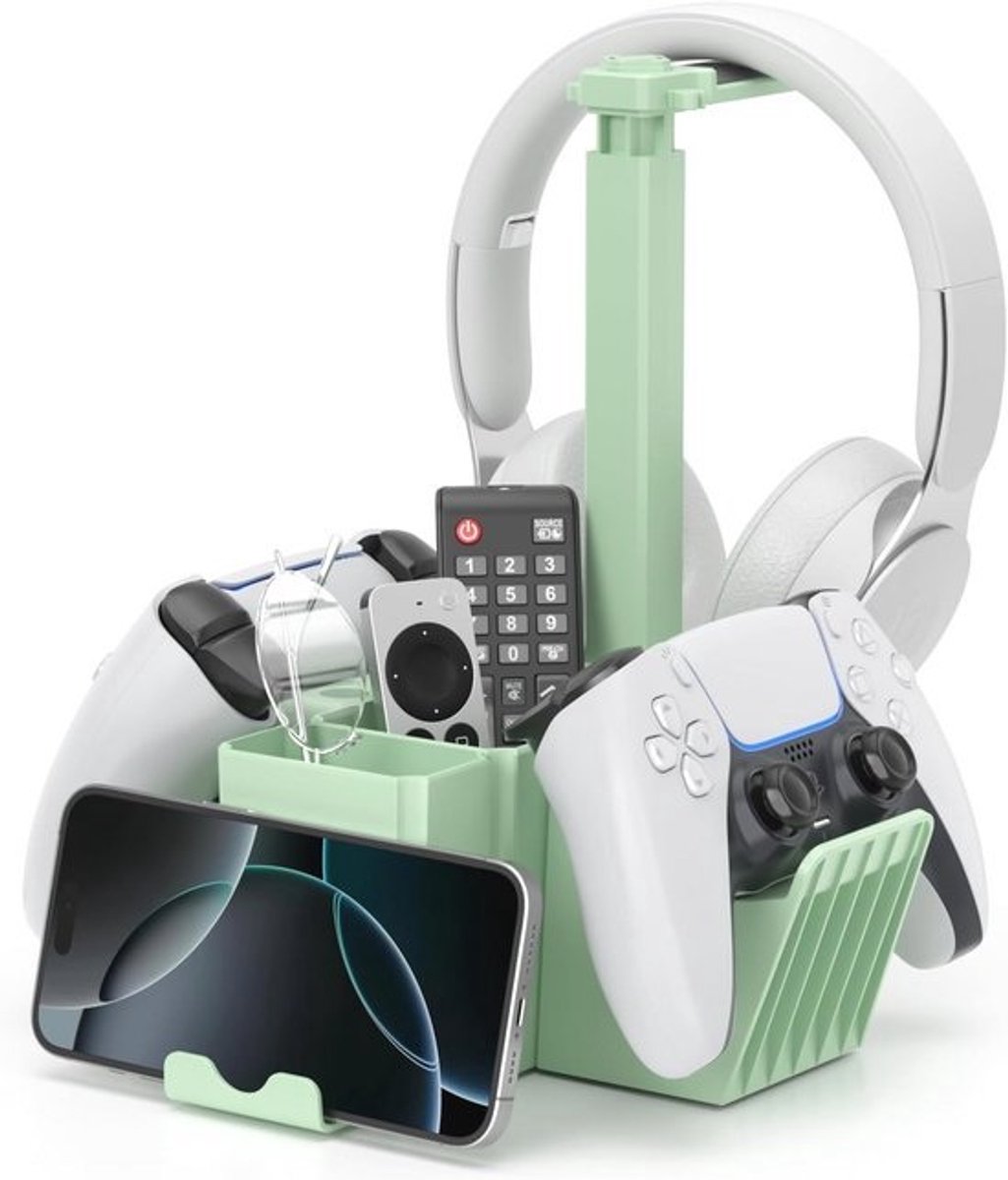 Dual Controller Holder en Hoofdtelefoonstandaard - Multifunctionele Desktop Organizer met Telefoonhouder