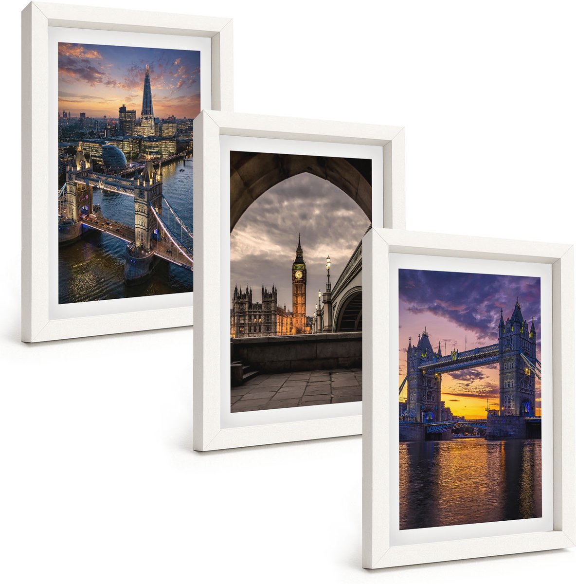 Wallfluent 3-Delige Schilderij Set - Stadsgezichten Met Bruggen En Klokkentorens - 20 x 30 - Wanddecoratie - Schilderijen Set - Interieur - Interieur Decoratie