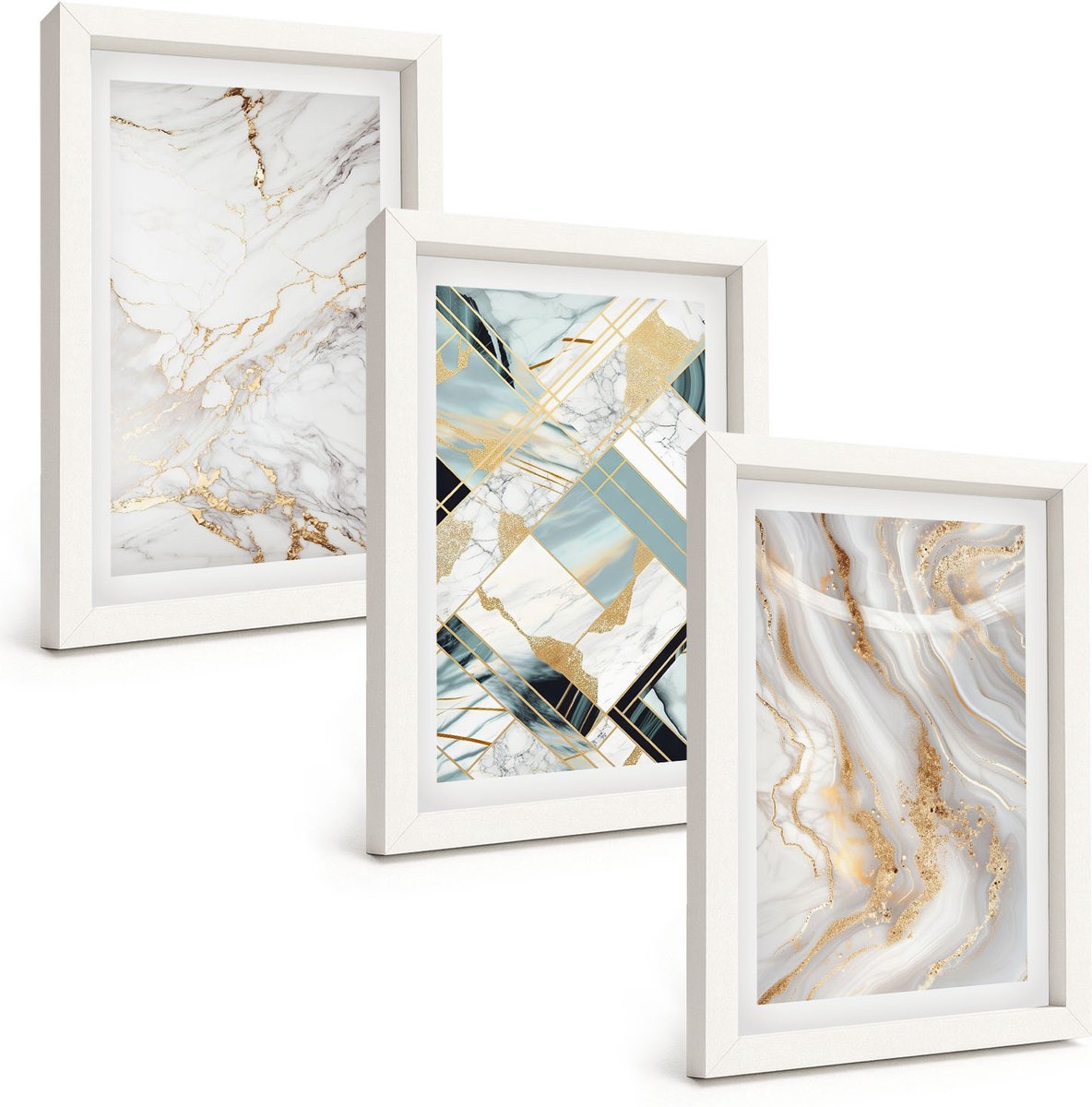 Wallfluent 3-Delige Schilderij Set - Elegante, Modieuze Abstracte Marmerpatronen - 20 x 30 - Schilderijen Set - Wanddecoratie - Woonkamer