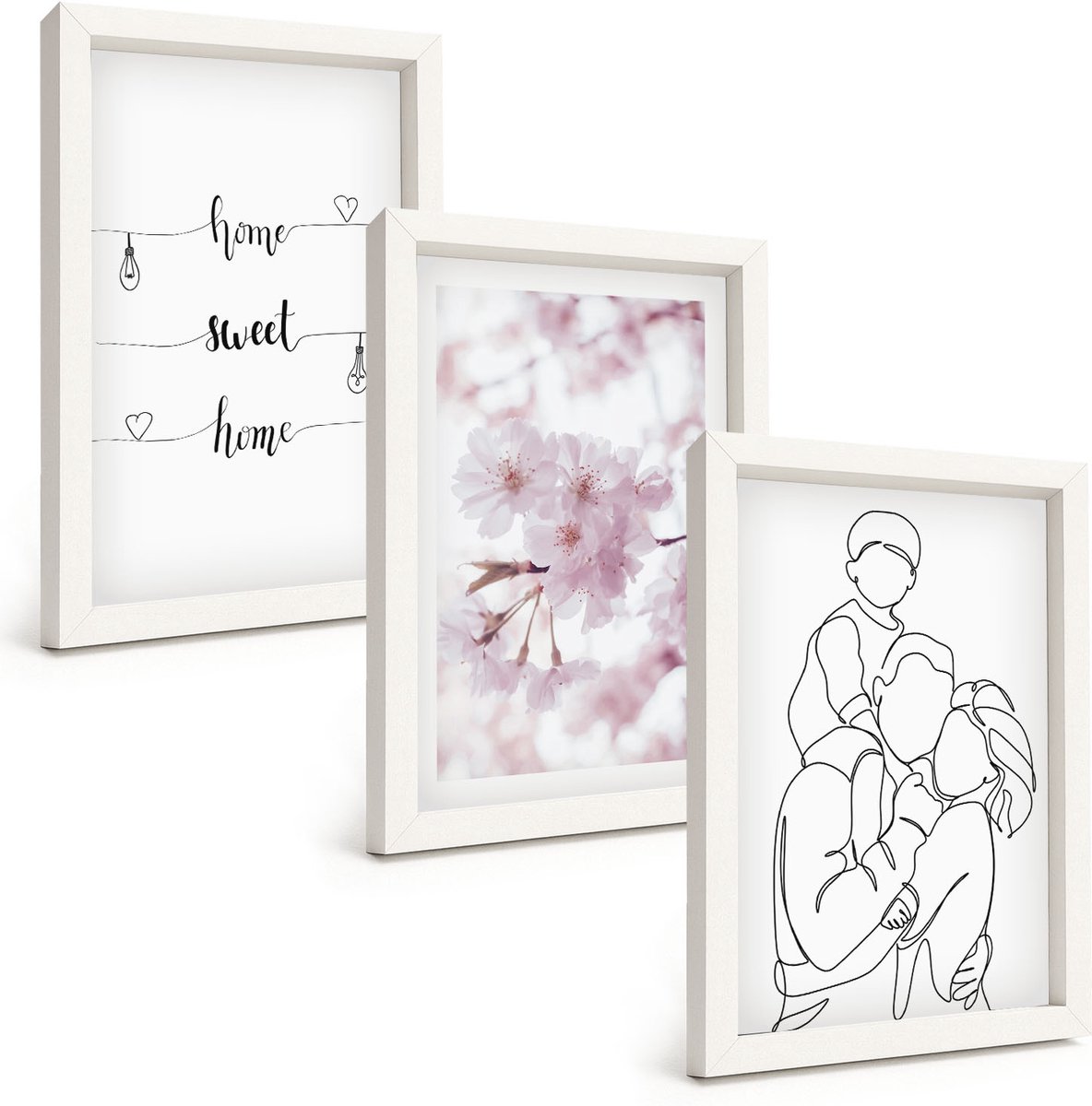 Wallfluent 3-Delige Schilderij Set - Bloemen En Familie In Minimalistisch Design. - 20 x 30 - Wanddecoratie - Muurdecoratie - Woonkamer - Stijlvolle Muurdecoratie