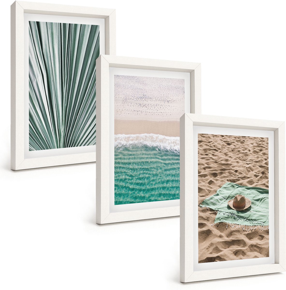 Wallfluent 3-Delige Schilderij Set - Uitzicht Op Het Strand Aan Zee Tijdens Een Zomervakantie - 20 x 30 - Moderne Wanddecoratie - Woonkamer