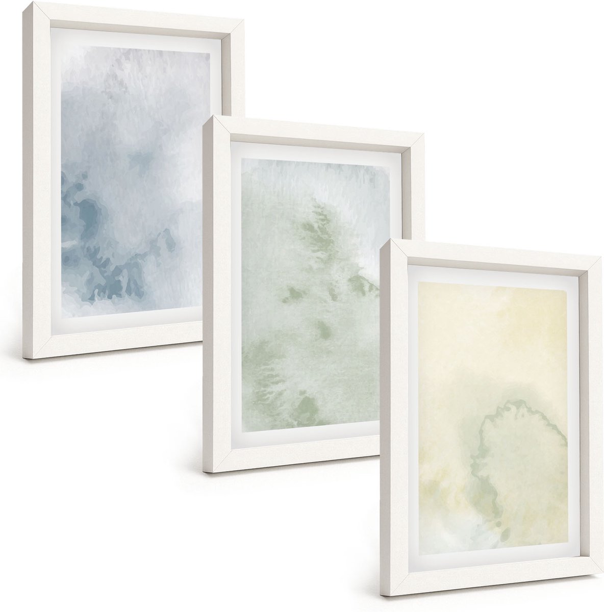 Wallfluent 3-Delige Schilderij Set - Pastelkleurige Aquarelverf Op Canvastextuur - 20 x 30 - Muurdecoratie - Wanddecoratie - Hal - Stijlvolle Muurdecoratie