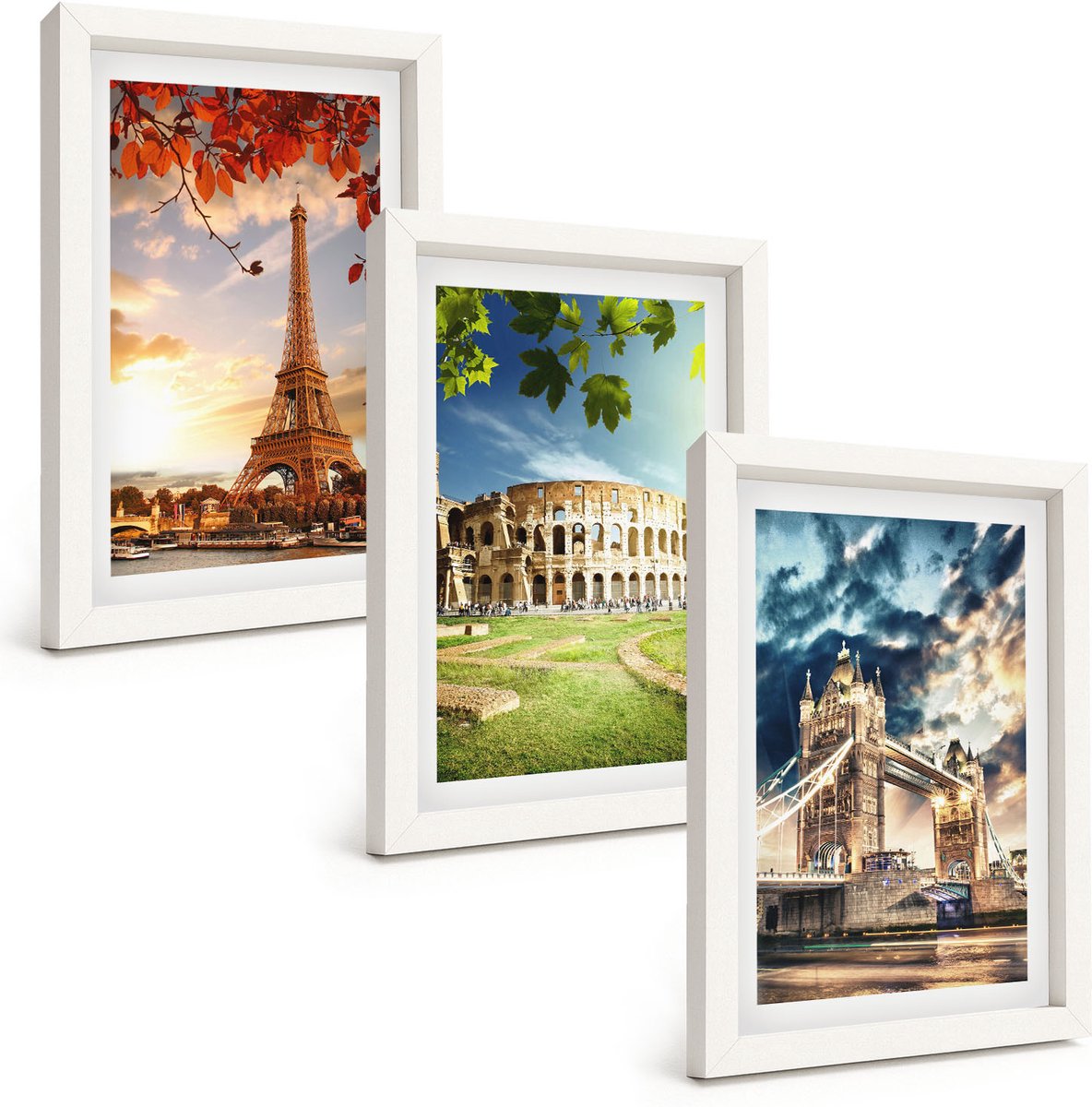 Wallfluent 3-Delige Schilderij Set - Monumenten Van Europa In De Warme Kleuren Van Het Landschap - 20 x 30 - Wanddecoratie - Schilderijen Set - Interieur - Stijlvolle Muurdecoratie