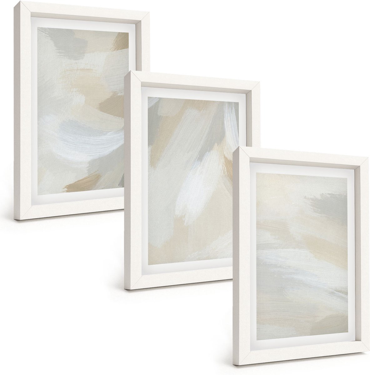 Wallfluent 3-Delige Schilderij Set - Abstracte, Heldere Achtergrond Met Delicate Penseelstreken. - 20 x 30 - Wanddecoratie - Woonkamer Decoratie - Moderne Wanddecoratie
