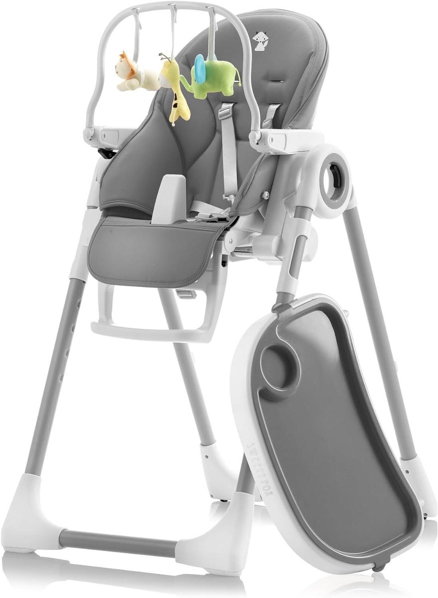 Baby eetstoel - Kinderstoel verstelbaar - Samen eten - Inklapbaar en compact - 7 hoogtes - Donkergrijs