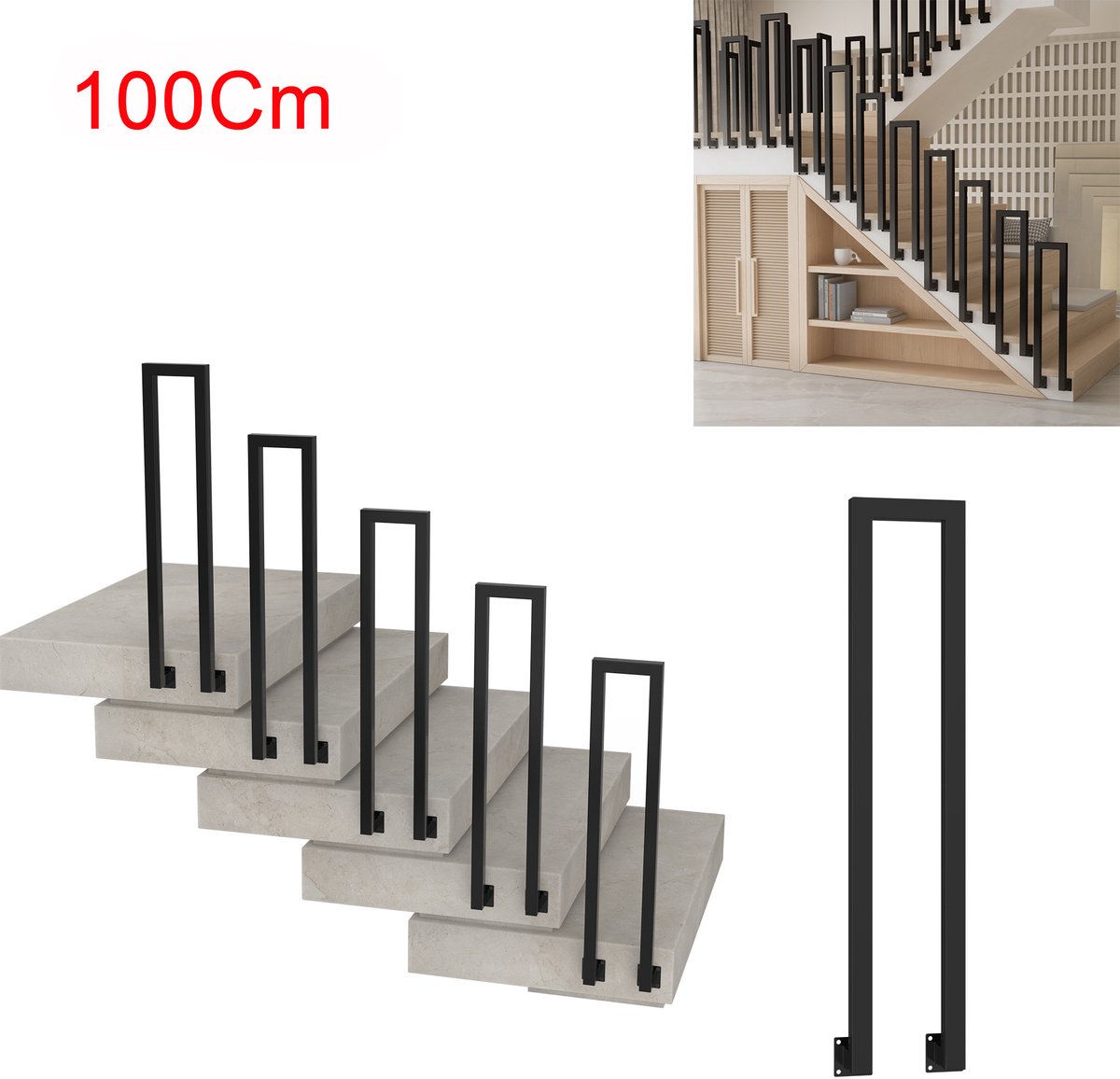Trapleuning 100 Cm – U-vormige IJzeren Leuning met Zijmontage – voor Trap, Balkon, Hal en Entree – Binnen en Buiten