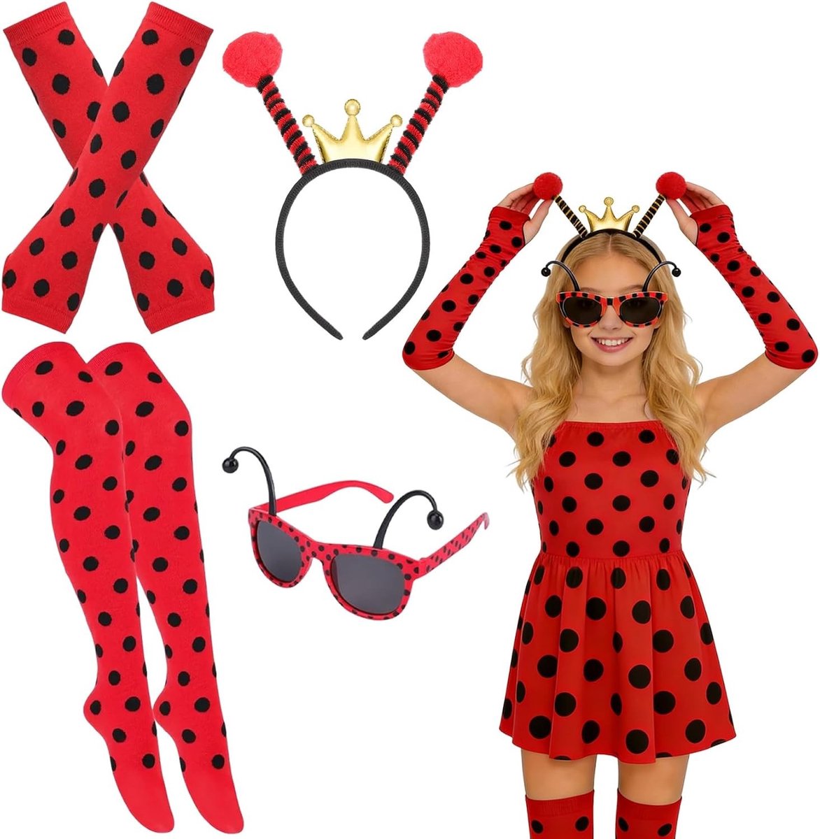 Carnaval Kostuum voor Vrouwen met Haarband, Handschoenen, Beenwarmers en Bril voor Feestjes en Themapartijen