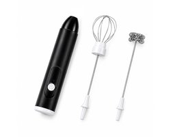 Draadloze Melkopschuimer en Garde - Melkopschuimer Electrisch - Melkopschuimers - Mixer Elektrisch Op Accu - 2 Kloppers - Melkopschuimer Handmatig - Melkklopper - Melk Opschuimer - Zwart