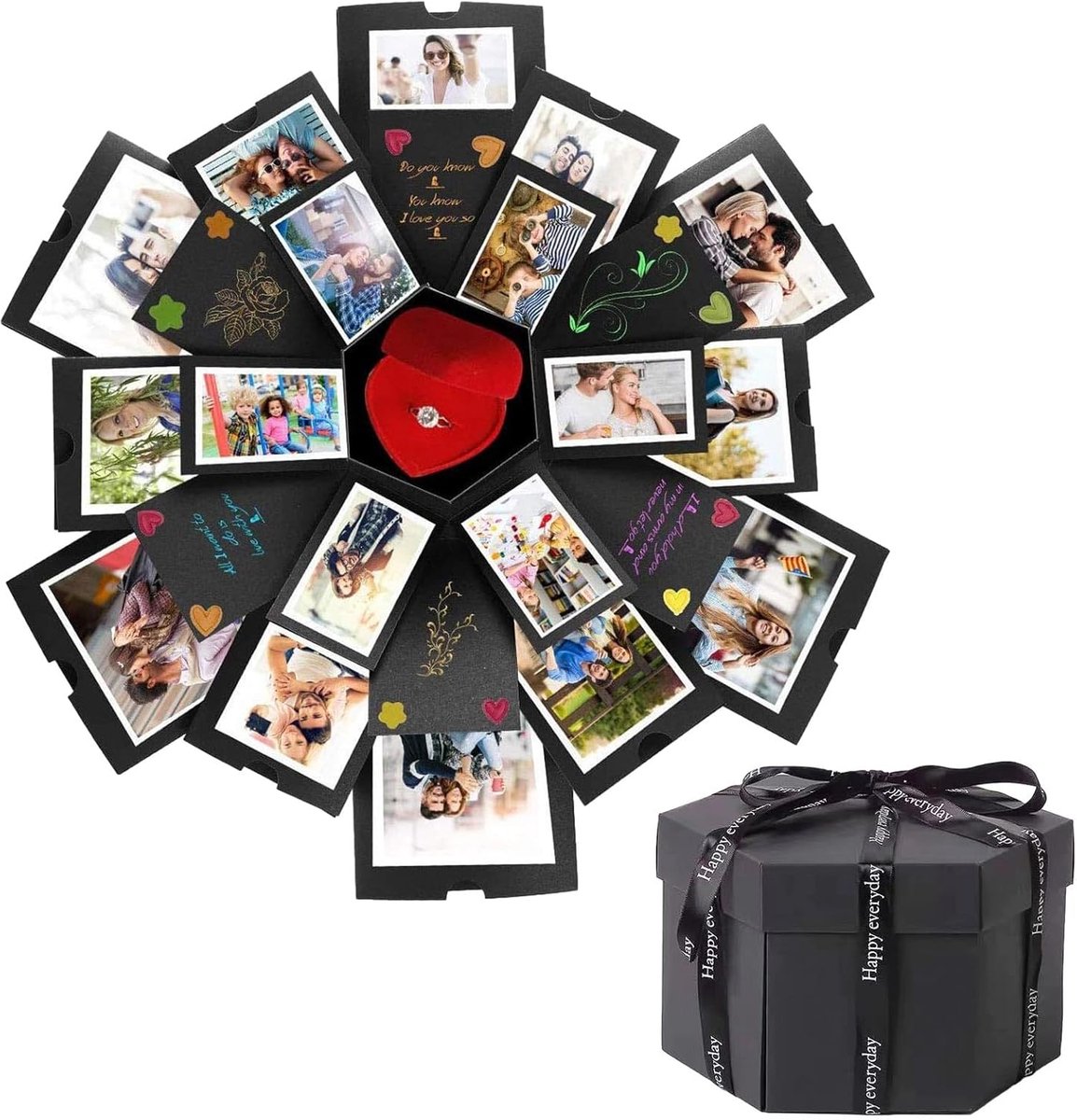 Explosion Box - Foto Box - Fotoalbum - Mistery Box - Unieke geschenkdoos - Explosie Foto Doos - Fotoboek - Album - Explosie box - Fotobox - Opbergdoos - Knutselen - Geweldig Cadeau voor Vrouw & Man - DIY zelfbouwpakket - Already assembled - Zwart