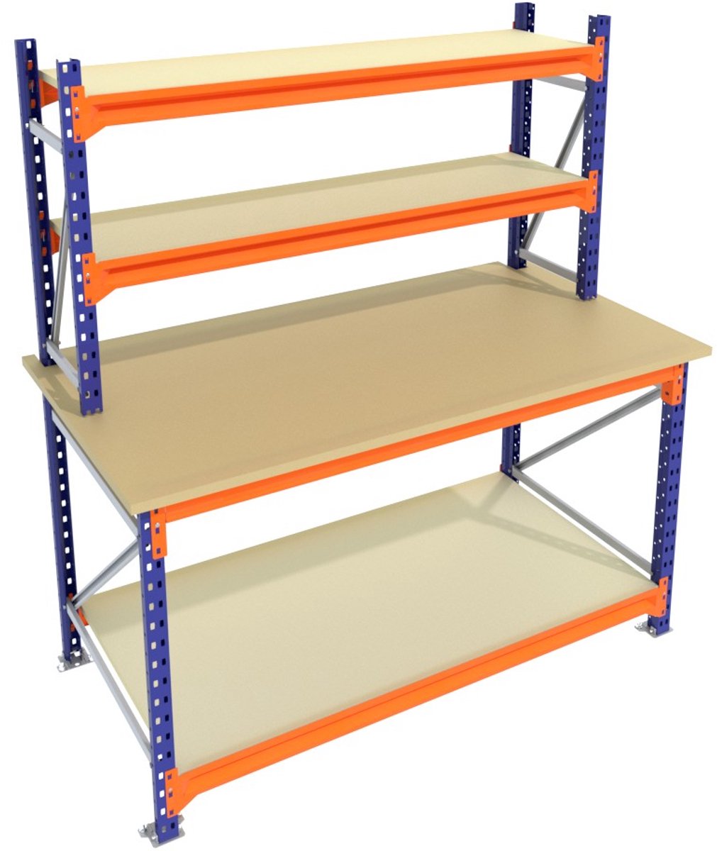 Werkbank of Inpaktafel vast Blauw 135centimeterx105centimeter - 2 niveaus (2 opbouw, multiplex)