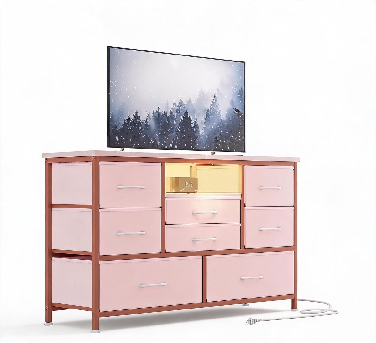 Ladekast met 8 Lades - TV-Meubel voor 32-55 inch - Dressoir met LED-verlichting & Stopcontacten - USB-Oplaadstation - 120 x 36 x 75 cm - Modern Design