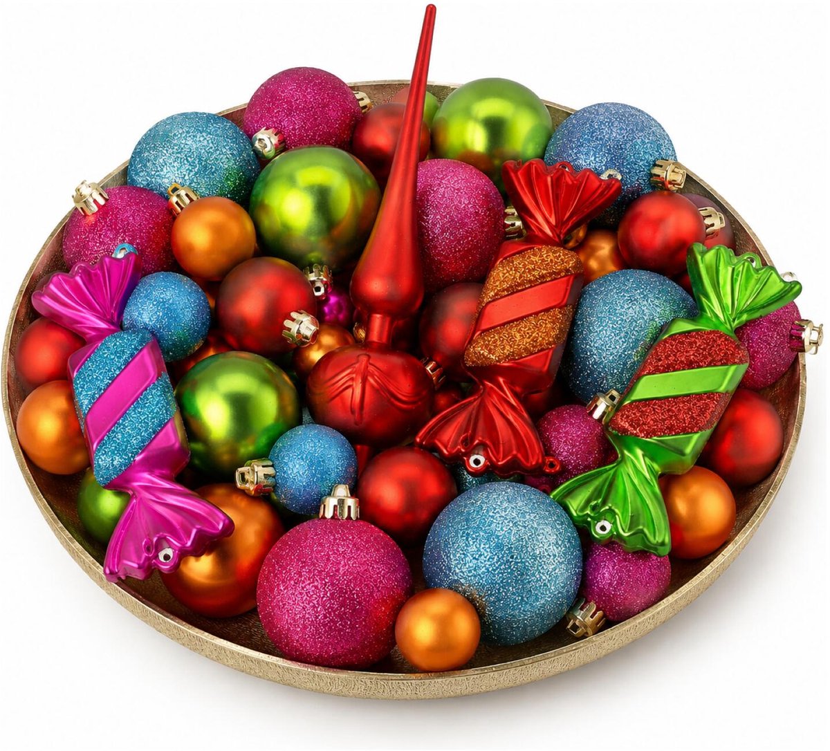 Inge Kerstballen en snoepjes ornamenten - 43-dlg - met piek - gekleurd - kunststof - kerstversiering