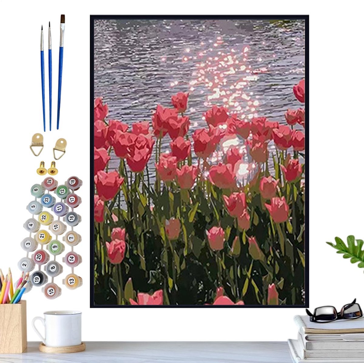 casalora - Schilderen Op Nummer Volwassenen - Tulp - Inclusief Penselen - Canvas Schildersdoek zonder Frame - Kleuren op Nummer - 40x50cm - Fotolijst niet inbegrepen!