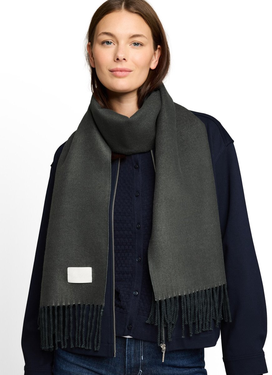 Tom Tailor - Omkeerbare sjaal met franjes - Maat ONESIZE - Darkest Olive
