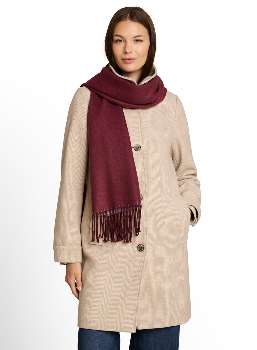Tom Tailor - Omkeerbare sjaal met franjes - Maat ONESIZE - Preppy Plum