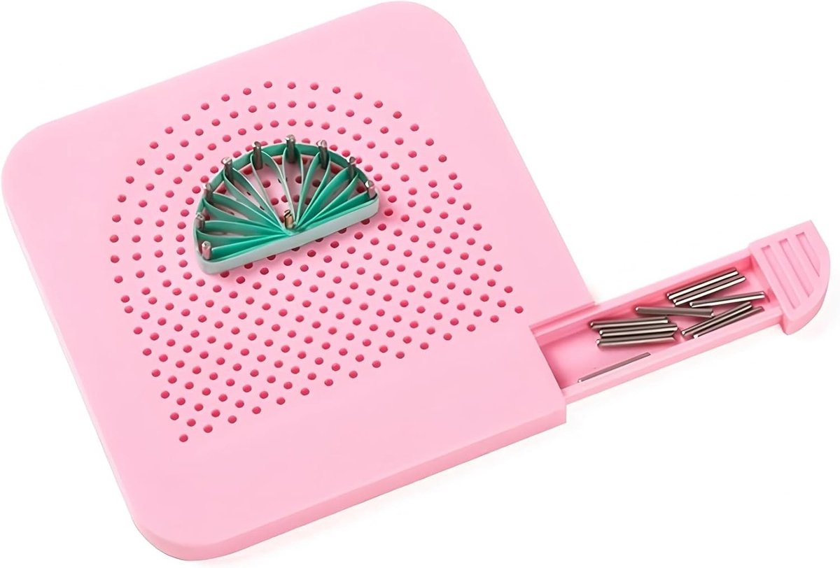 Quilling Bord met Opbergvak, Markers en Papier Raster Gids voor Beginners - Creatief Knutselgereedschap (Roze)
