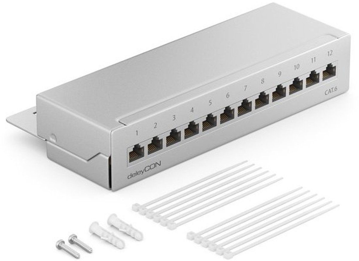 CAT 6 Patchpanel 12-Poorts - Afgeschermd Netwerk Distributiepaneel voor Desktop en Wandmontage