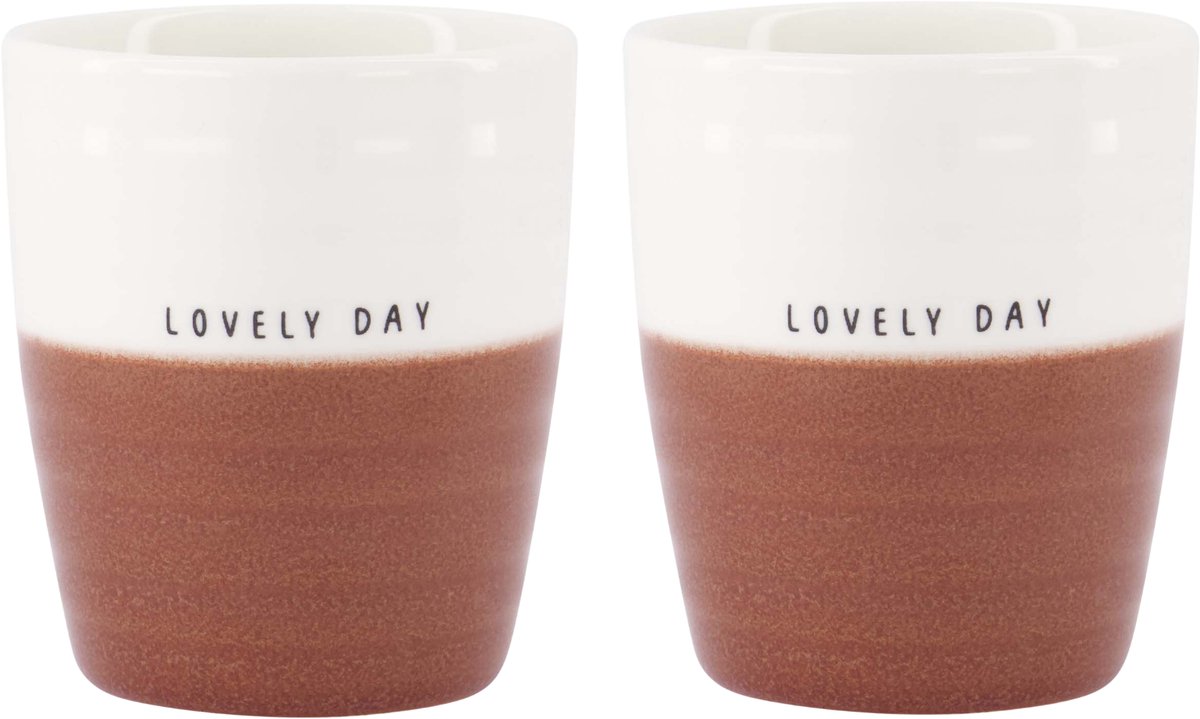 Zusss Set Van 2 Koffiemokken Lovely Day - Keramieken Mokken - Donkerrood & Wit - 210Ml Keramiek White / Dark Red