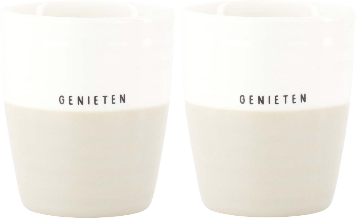 Zusss Set Van 2 Koffiemokken Genieten - Keramieken Mokken - Wit & Sand - 210Ml Keramiek White / Sand