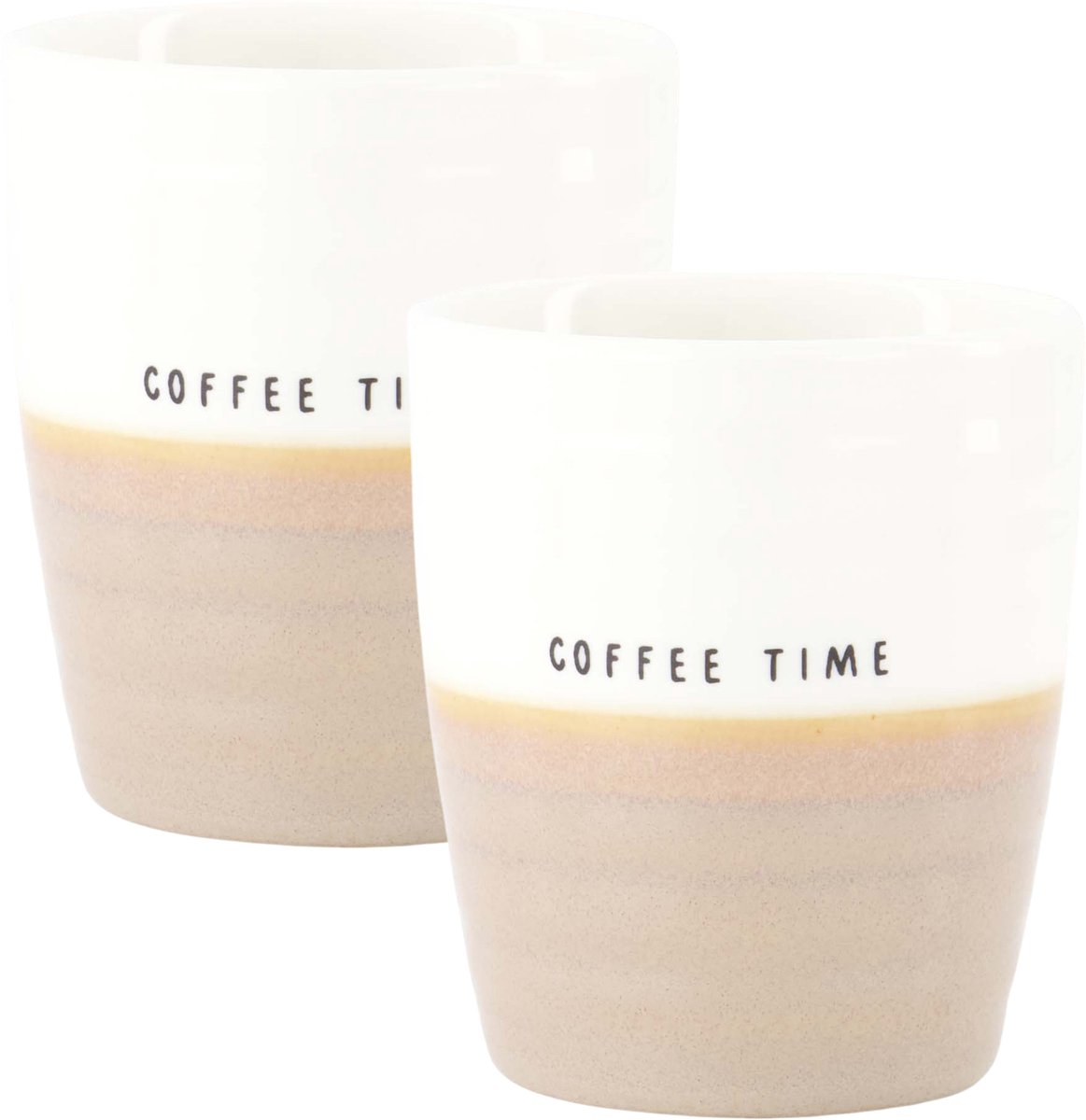 Zusss Koffiemokken Set Van 2 - Coffee Time - Keramieken Mokken Met Tekst - 210Ml Keramiek Wit / Zand