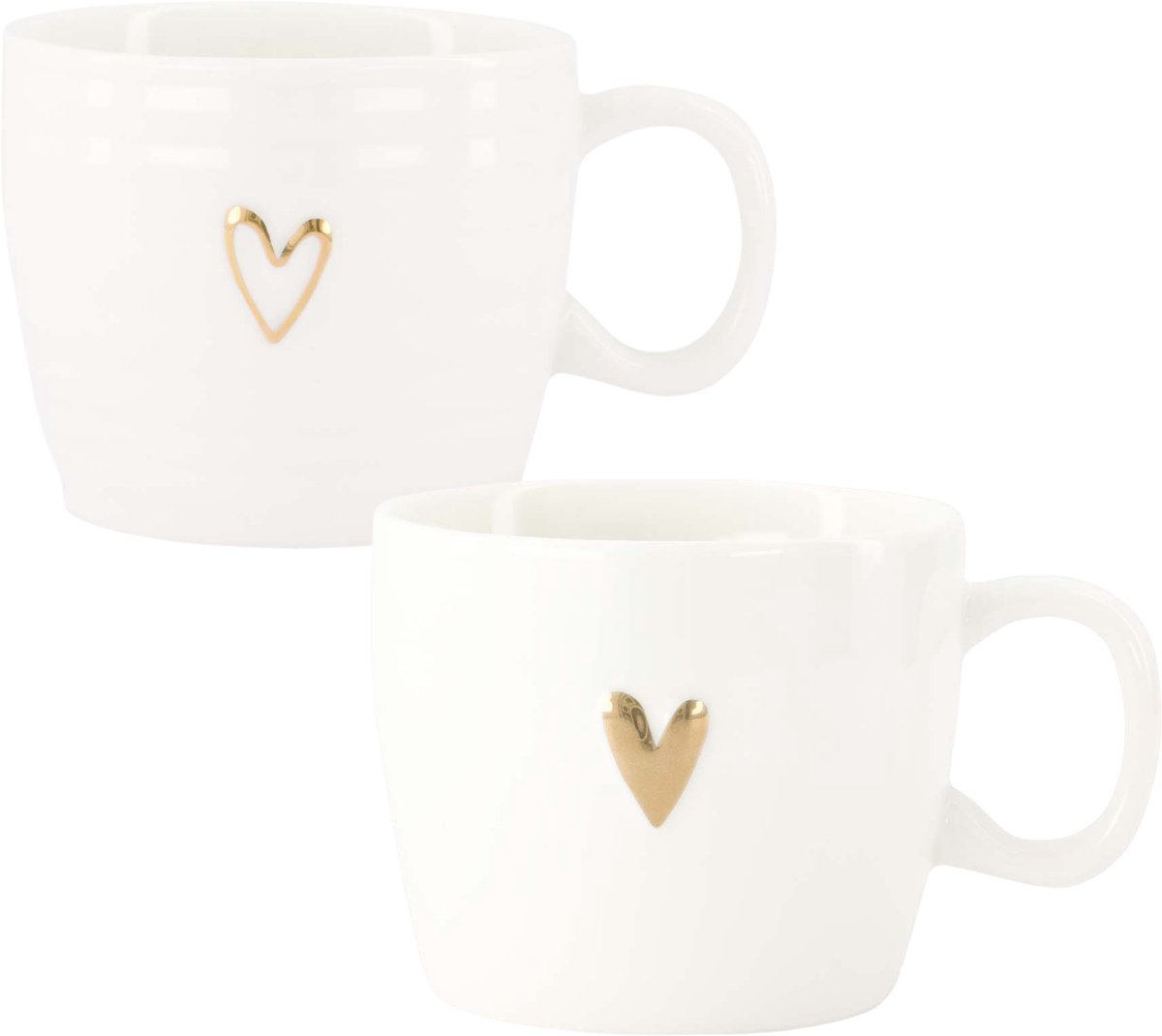 Zusss Set Van 2 Cappuccino Mokken Hartje - Keramieken Koffiemokken - Wit/Goud - 350Ml Keramiek Wit / Goud