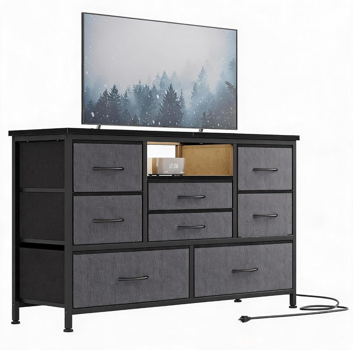 Ladekast met 8 Lades - TV-Meubel voor 32-55 inch - Dressoir met LED-verlichting & Stopcontacten - USB-Oplaadstation - 120 x 36 x 75 cm - Modern Design