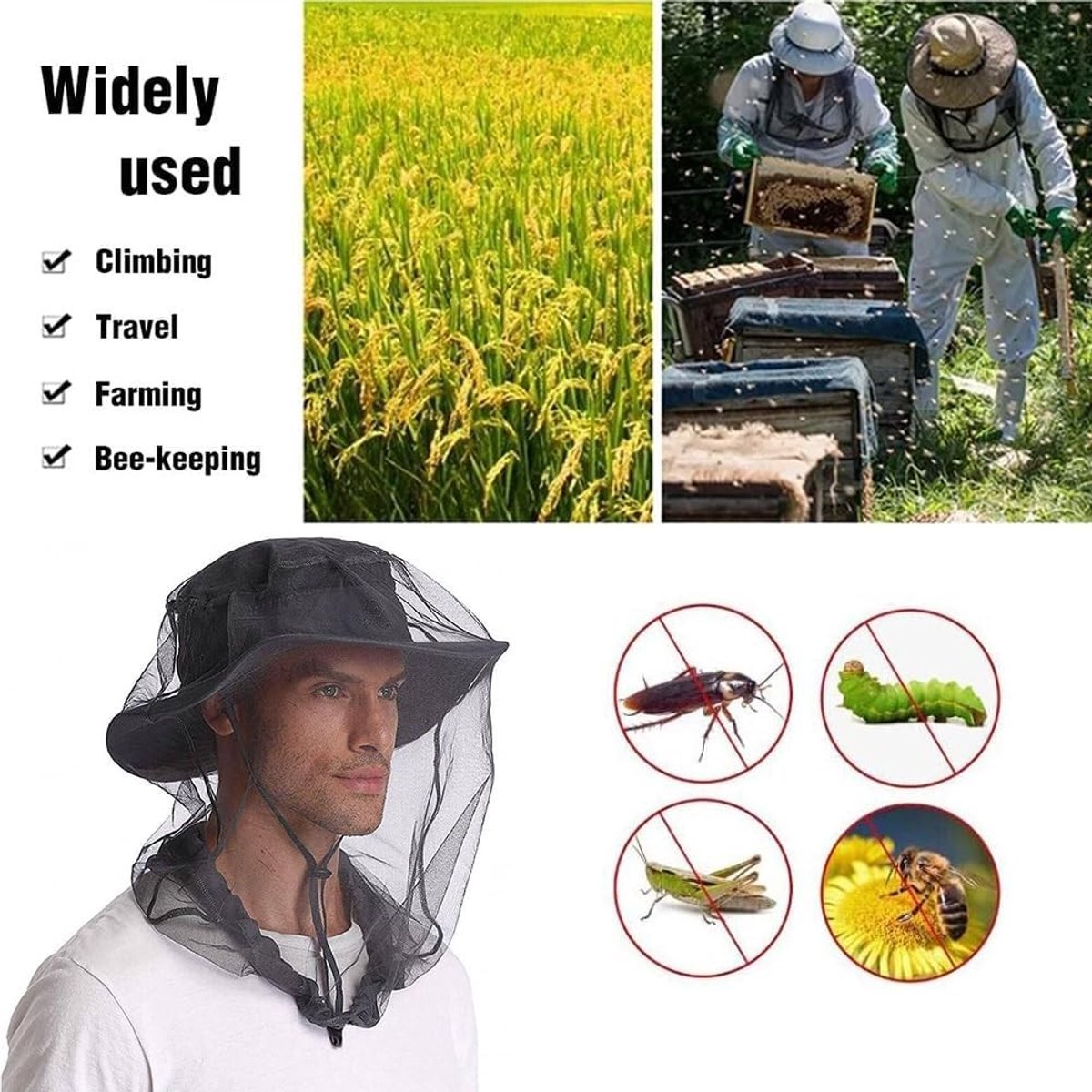 Insectenwerend Net voor Camping en Tuinieren, 2 Stuks, Extra Groot en Fijnmazig, Bescherming tegen Muggen en Vliegen