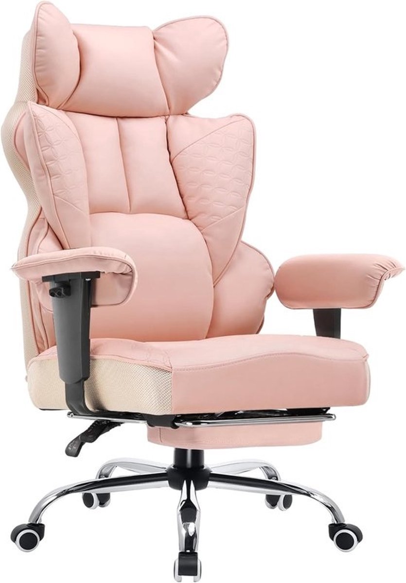 Ergonomische Gaming Stoel met Verstelbare Armleuningen en Lendensteun voor Grote Personen - 150 kg Capaciteit - Roze