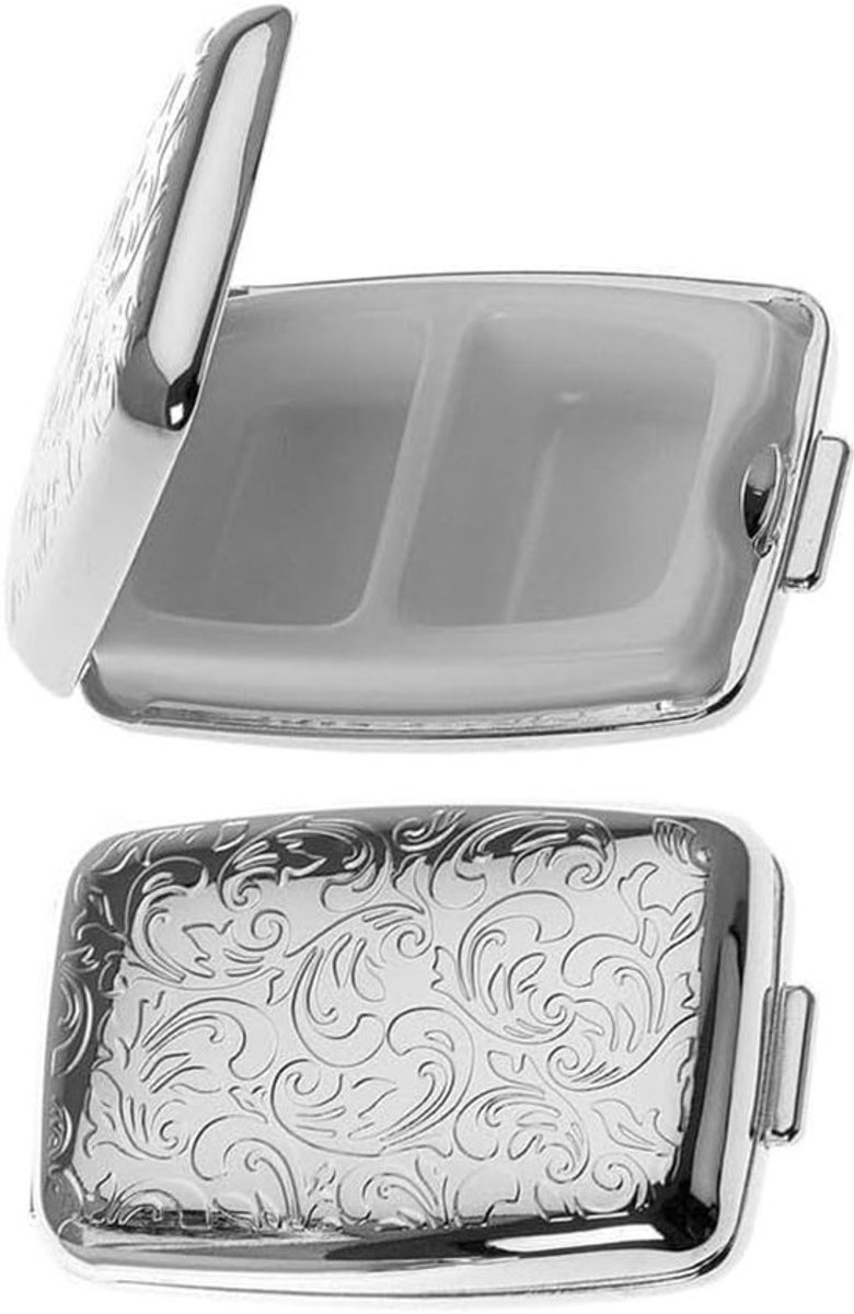 Zilverkleurige Pillendoos met 2 Vakken - Melktanddoosje en Haardoosje - Elegant Cadeau