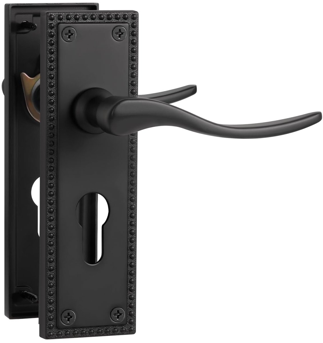SORWDUERM 1 paar Victoriaanse Scroll zwarte interne deurgrepen, korte Euro Lock hendel set voor interieur houten - ShopVlot